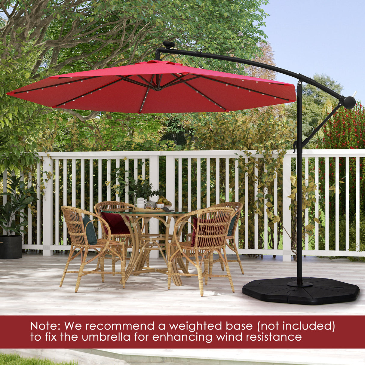 10 Feet Solar Offset Hanging Umbrella with 40 Lamp Beads and Solar Panel-Beige