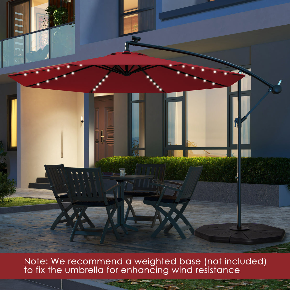 10 Feet Solar Offset Hanging Umbrella with 40 Lamp Beads and Solar Panel-Beige