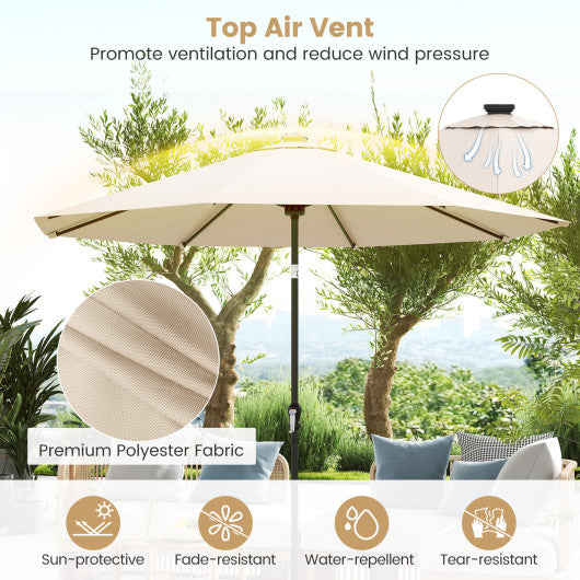 10 Feet Solar Patio Umbrella with 96 Multi-Colored Flowing LED Lights and Tilt Adjustment-Beige