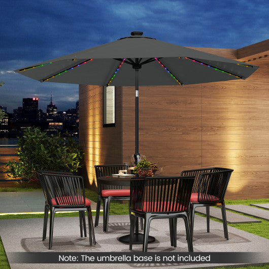 10 Feet Solar Patio Umbrella with 96 Multi-Colored Flowing LED Lights and Tilt Adjustment-Gray