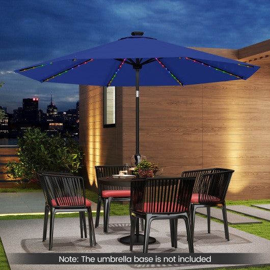 10 Feet Solar Patio Umbrella with 96 Multi-Colored Flowing LED Lights and Tilt Adjustment-Navy