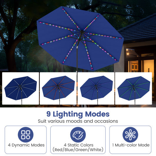 10 Feet Solar Patio Umbrella with 96 Multi-Colored Flowing LED Lights and Tilt Adjustment-Gray