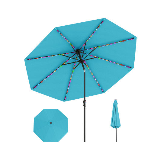 10 Feet Solar Patio Umbrella with 96 Multi-Colored Flowing LED Lights and Tilt Adjustment-Turquoise