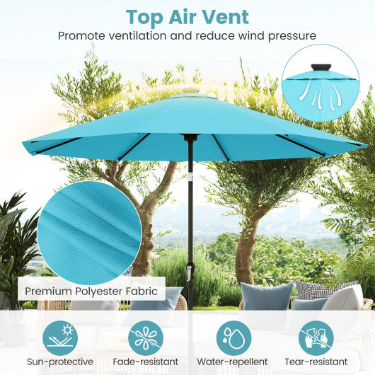 10 Feet Solar Patio Umbrella with 96 Multi-Colored Flowing LED Lights and Tilt Adjustment-Turquoise