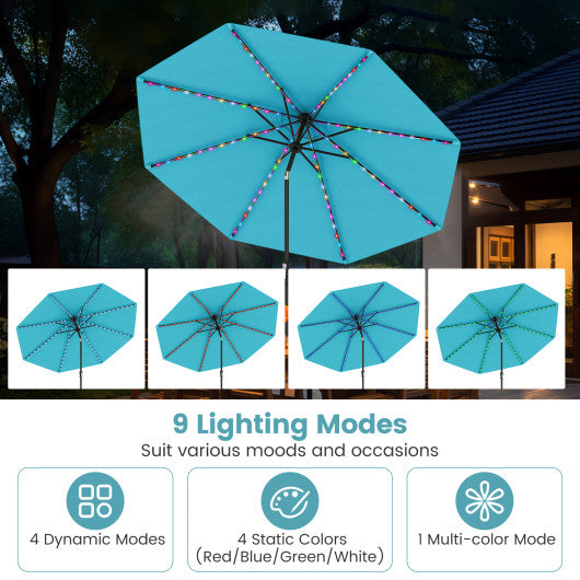 10 Feet Solar Patio Umbrella with 96 Multi-Colored Flowing LED Lights and Tilt Adjustment-Navy