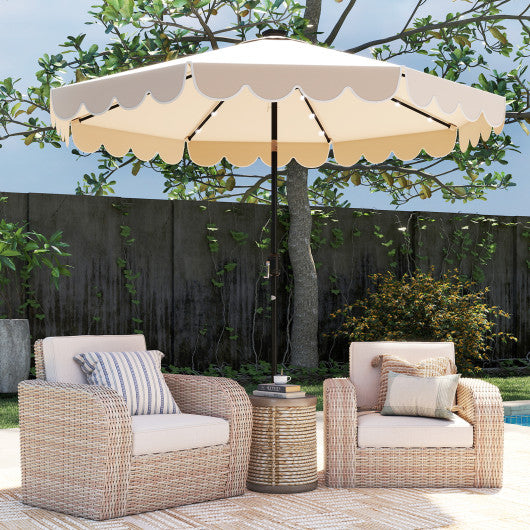 10 Feet Solar Patio Umbrella with 24 LED Lights-Beige