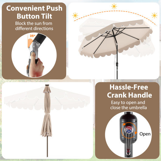 10 Feet Solar Patio Umbrella with 24 LED Lights-Beige