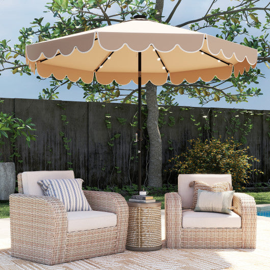 10 Feet Solar Patio Umbrella with 24 LED Lights-Coffee
