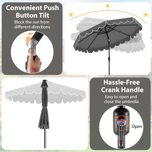 10 Feet Solar Patio Umbrella with 24 LED Lights-Gray