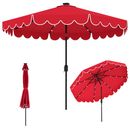 10 Feet Solar Patio Umbrella with 24 LED Lights-Red