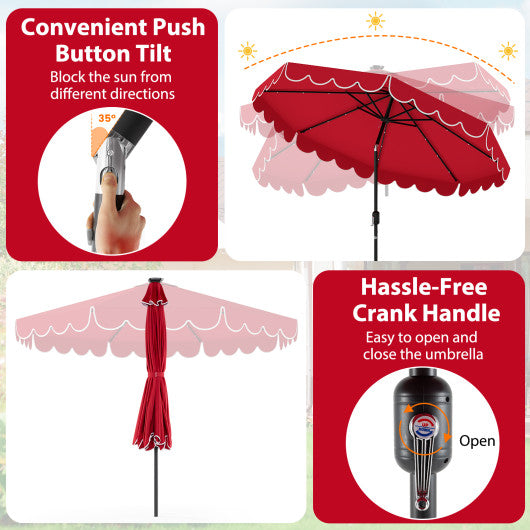 10 Feet Solar Patio Umbrella with 24 LED Lights-Red