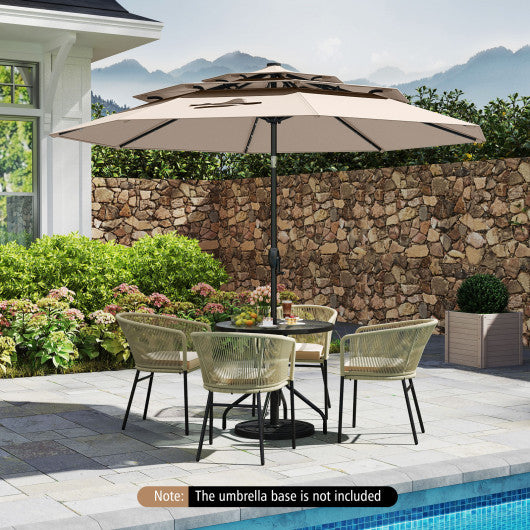 10 Feet Solar Patio Umbrella with 32 LED Lights 3-Tier Vented Top-Beige