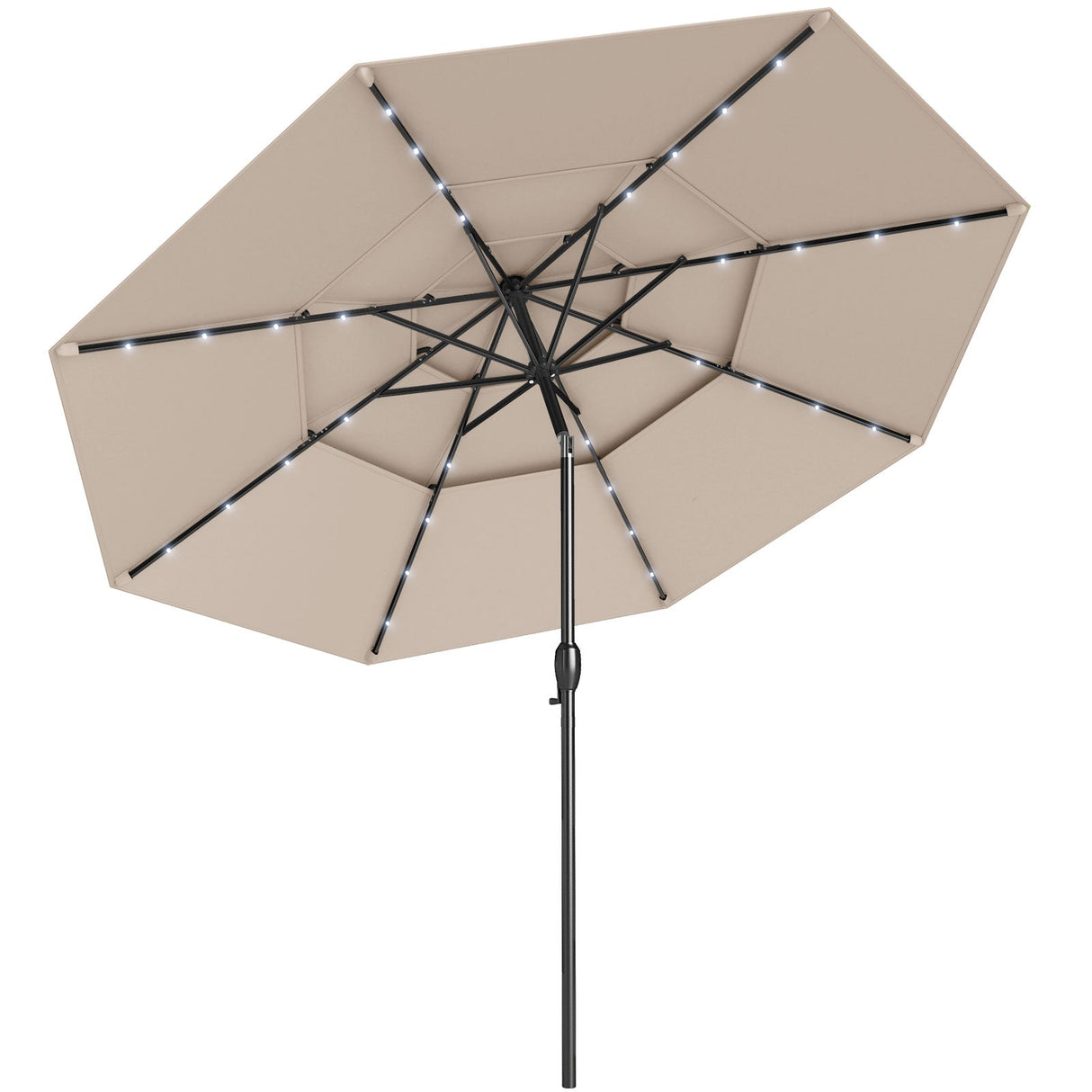 10 Feet Solar Patio Umbrella with 32 LED Lights 3-Tier Vented Top-Beige by DirectDeals
