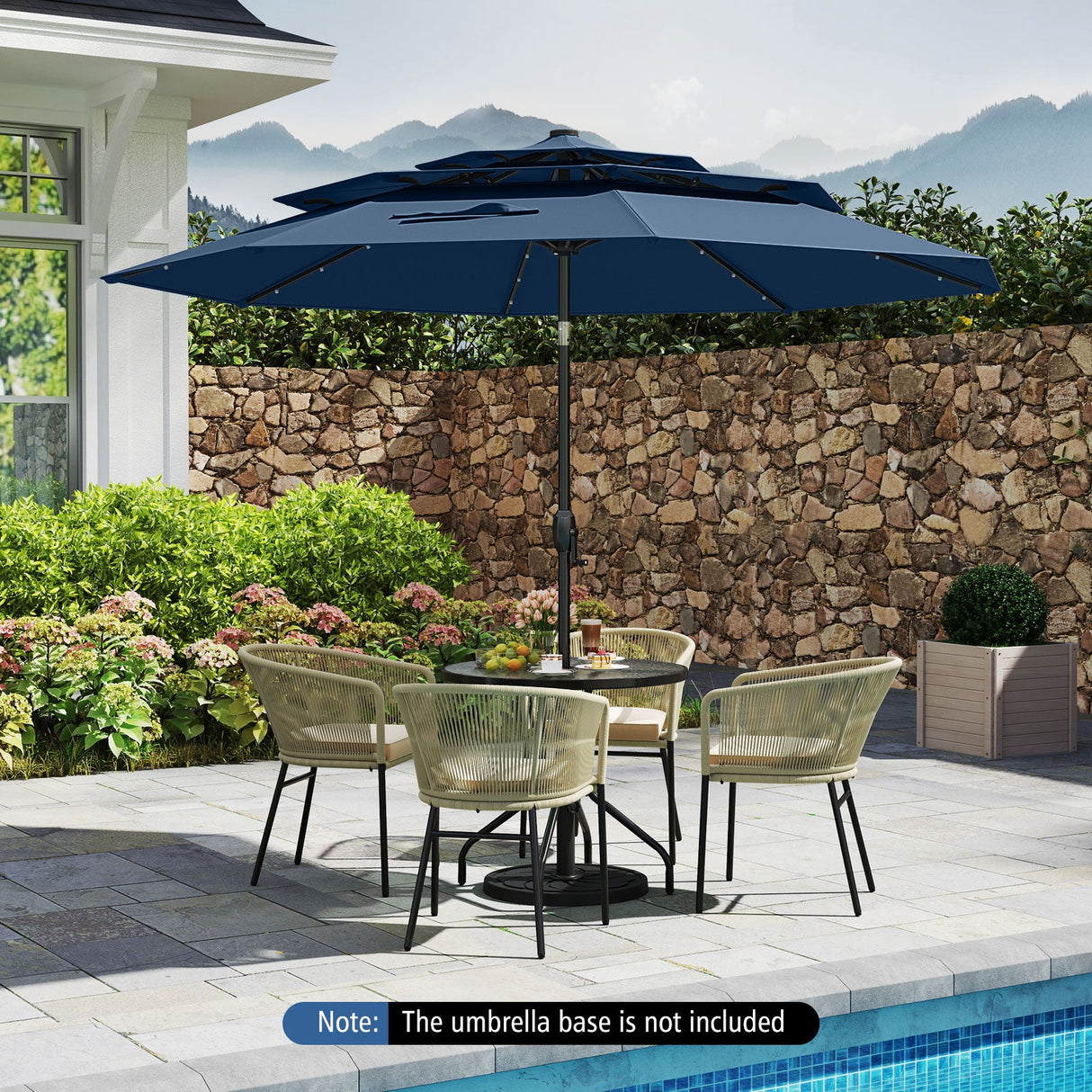 10 Feet Solar Patio Umbrella with 32 LED Lights 3-Tier Vented Top-Navy by DirectDeals