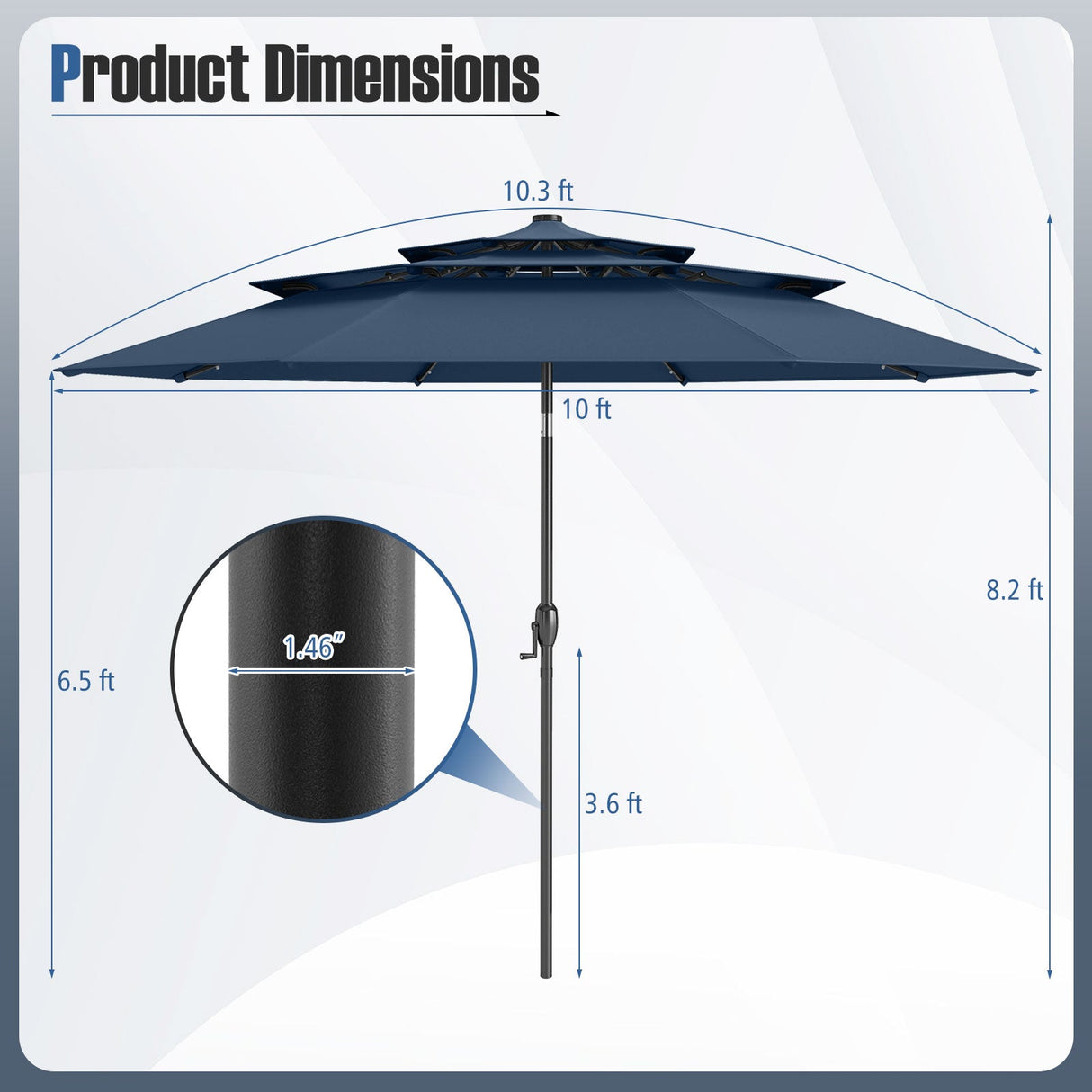 10 Feet Solar Patio Umbrella with 32 LED Lights 3-Tier Vented Top-Navy by DirectDeals