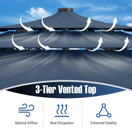 10 Feet Solar Patio Umbrella with 32 LED Lights 3-Tier Vented Top-Taupe