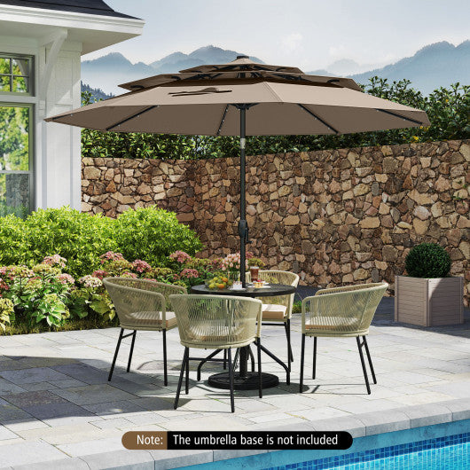 10 Feet Solar Patio Umbrella with 32 LED Lights 3-Tier Vented Top-Taupe