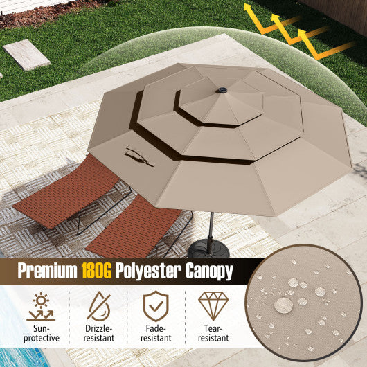 10 Feet Solar Patio Umbrella with 32 LED Lights 3-Tier Vented Top-Taupe