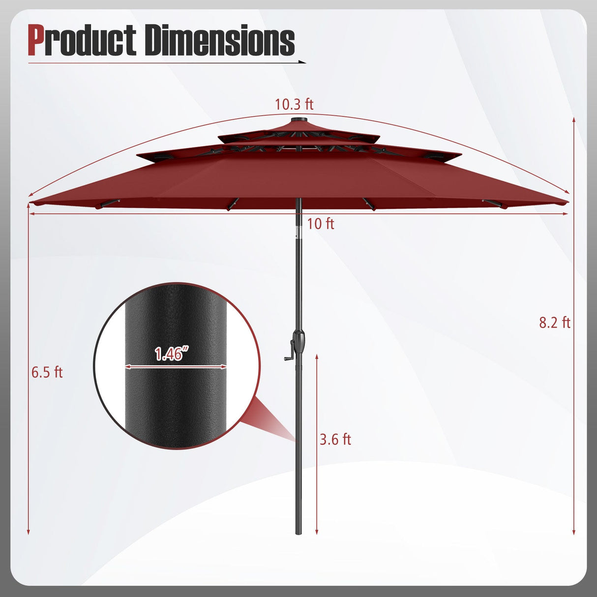 10 Feet Solar Patio Umbrella with 32 LED Lights 3-Tier Vented Top-Wine by DirectDeals