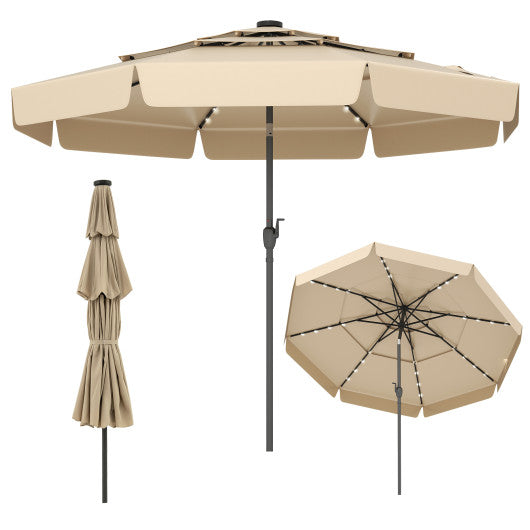 10 Feet Solar Patio Umbrella with 3-Tier Vented Top-Beige