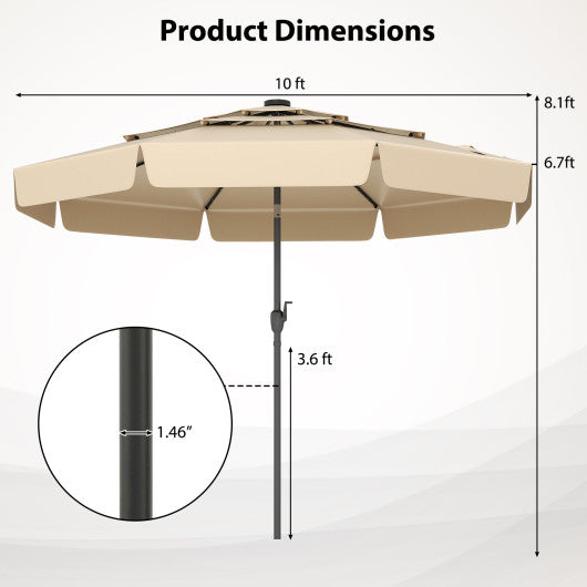 10 Feet Solar Patio Umbrella with 3-Tier Vented Top-Beige