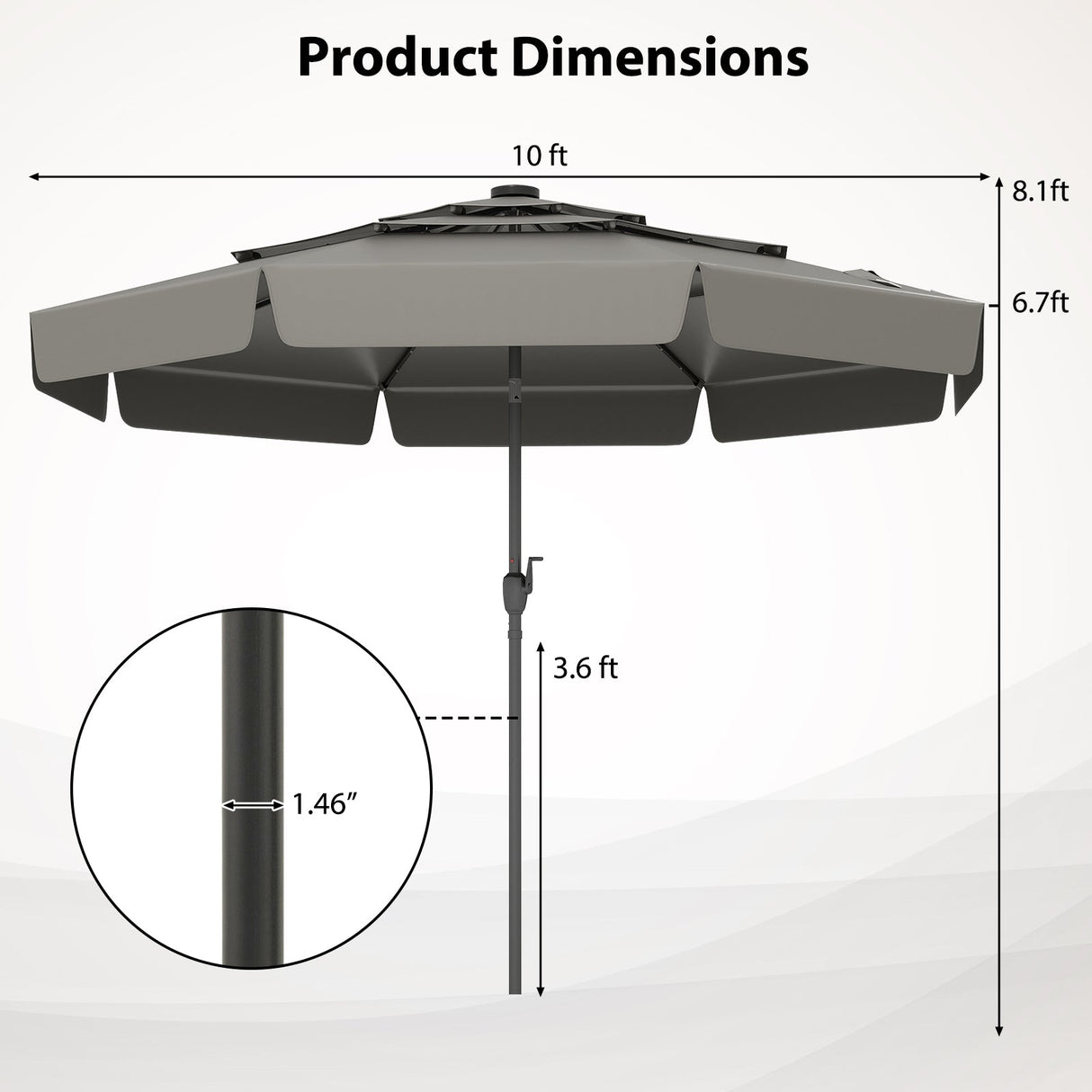10 Feet Solar Patio Umbrella with 3-Tier Vented Top-Gray by DirectDeals