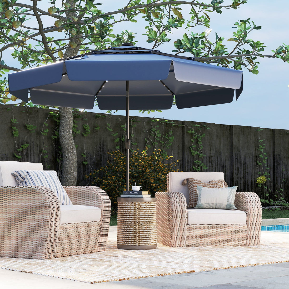 10 Feet Solar Patio Umbrella with 3-Tier Vented Top-Navy by DirectDeals