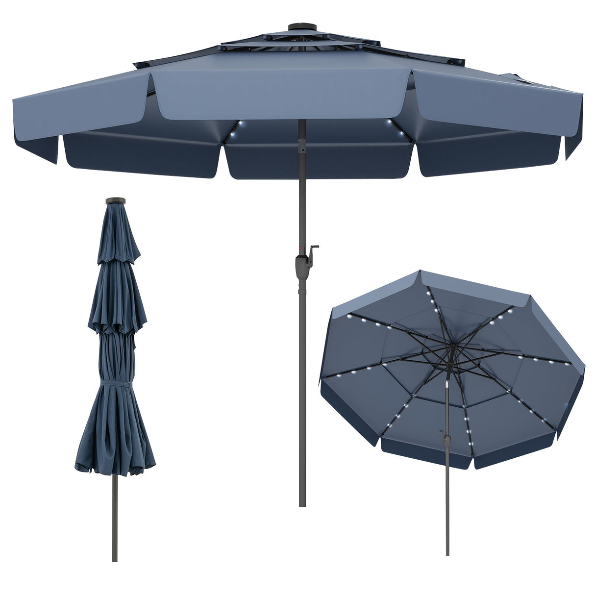 10 Feet Solar Patio Umbrella with 3-Tier Vented Top-Navy by DirectDeals
