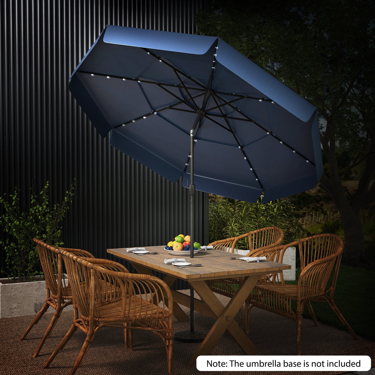 10 Feet Solar Patio Umbrella with 3-Tier Vented Top-Navy by DirectDeals