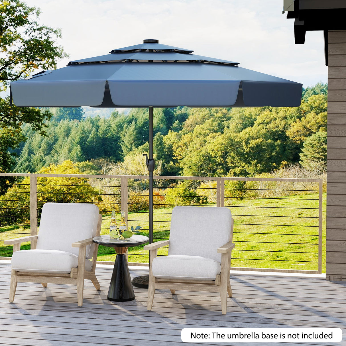 10 Feet Solar Patio Umbrella with 3-Tier Vented Top-Navy by DirectDeals