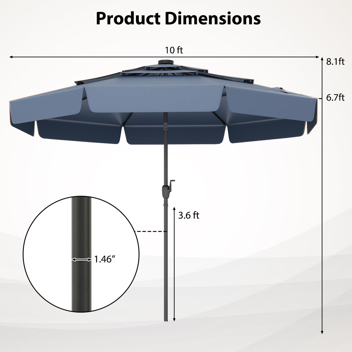 10 Feet Solar Patio Umbrella with 3-Tier Vented Top-Navy by DirectDeals