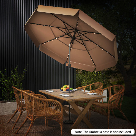 10 Feet Solar Patio Umbrella with 3-Tier Vented Top-Taupe