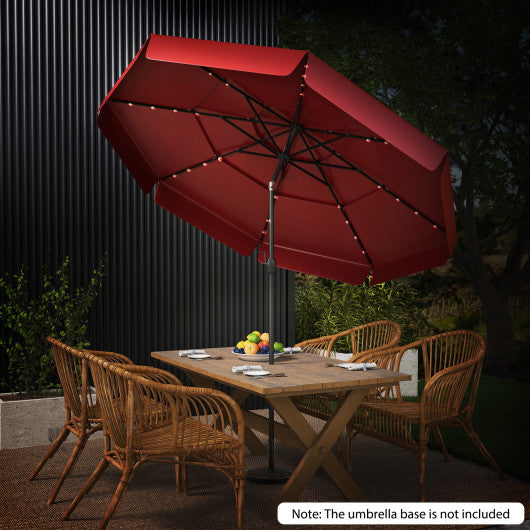 10 Feet Solar Patio Umbrella with 3-Tier Vented Top-Red