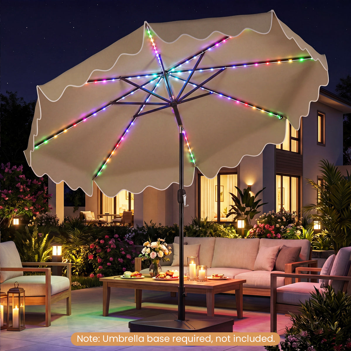 10 Feet Solar Patio Umbrella with Color-Changing LED Lights-Brown