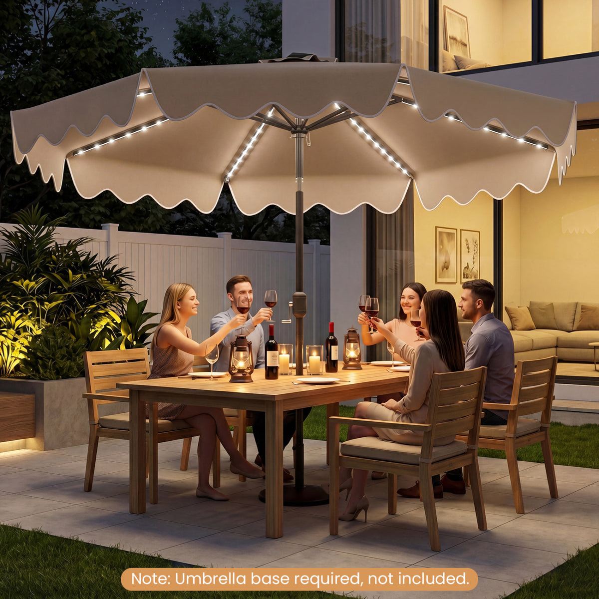 10 Feet Solar Patio Umbrella with Color-Changing LED Lights-Brown