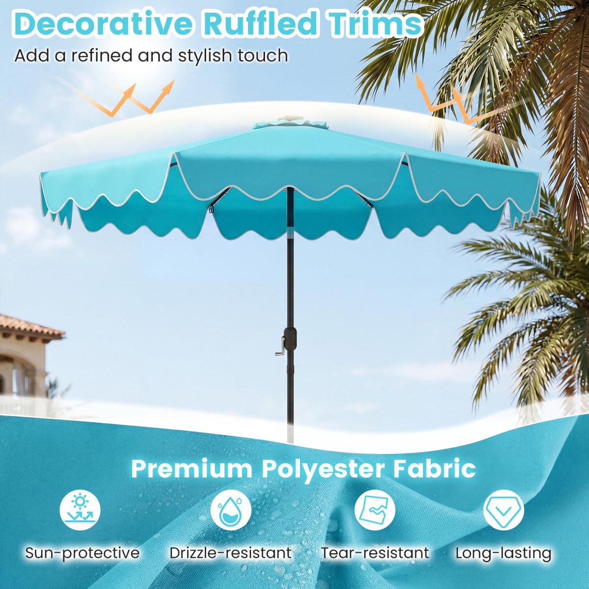 10 Feet Solar Patio Umbrella with Color-Changing LED Lights-Turquoise