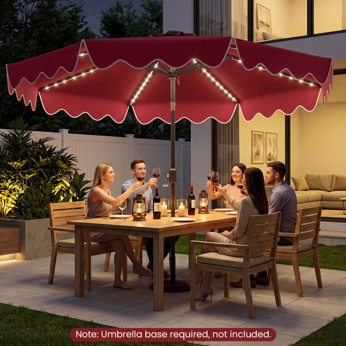 10 Feet Solar Patio Umbrella with Color-Changing LED Lights-Wine