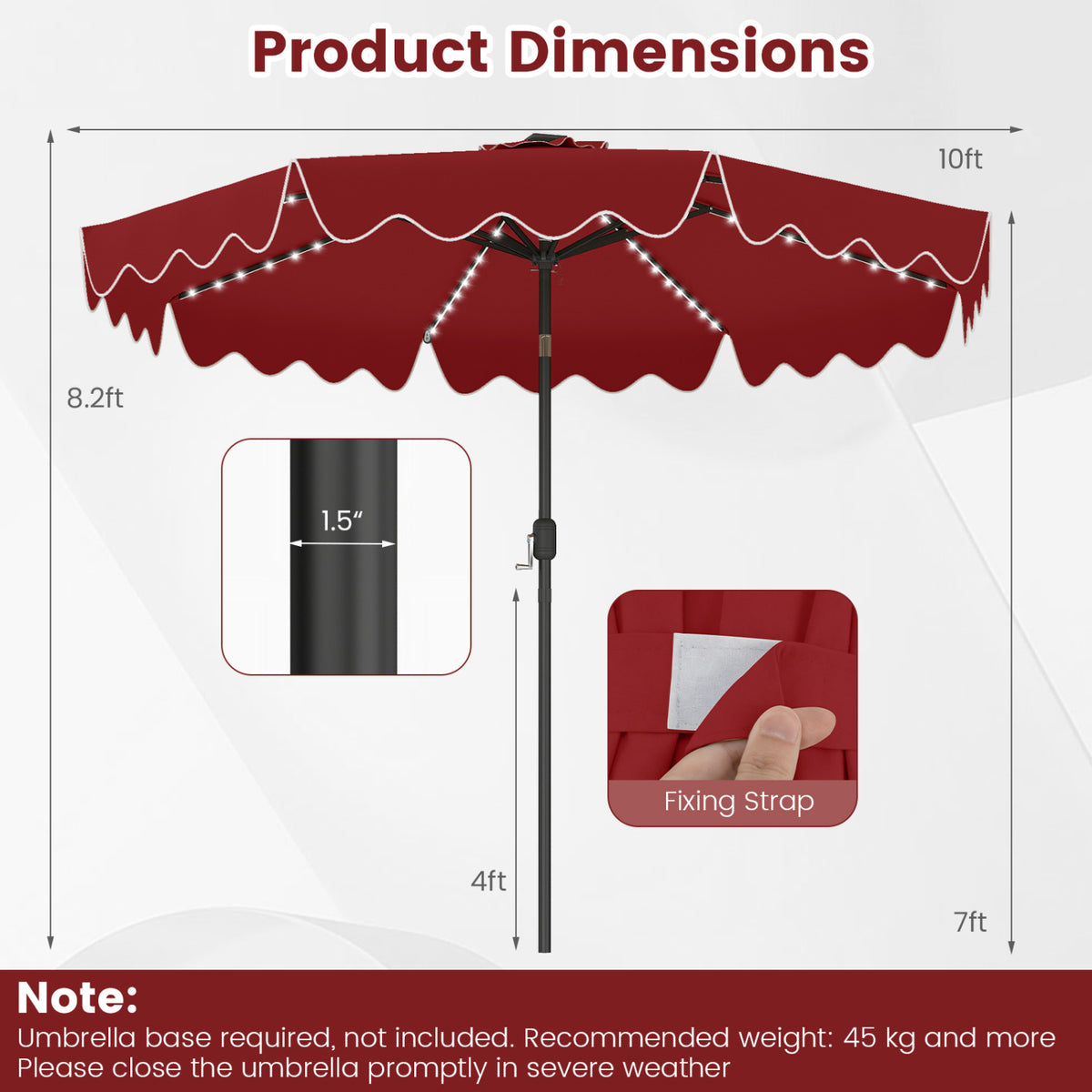 10 Feet Solar Patio Umbrella with Color-Changing LED Lights-Wine