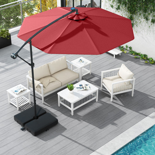 10 Ft Patio Umbrella Offset Cantilever Umbrella with 40 Solar Powered Lights-Red