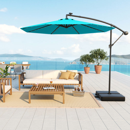 10 Ft Patio Umbrella Offset Cantilever Umbrella with 40 Solar Powered Lights-Turquoise