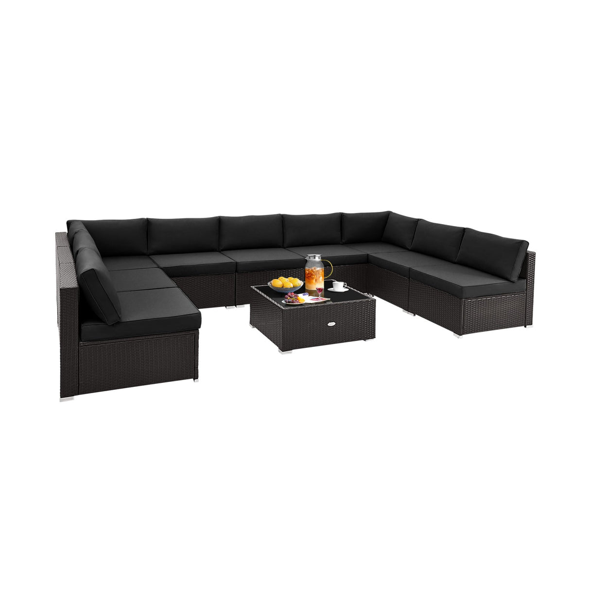 10 Piece Outdoor Wicker Conversation Set with Seat and Back Cushions-Black by DirectDeals