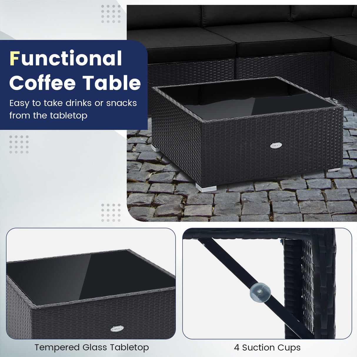 10 Piece Outdoor Wicker Conversation Set with Seat and Back Cushions-Black by DirectDeals