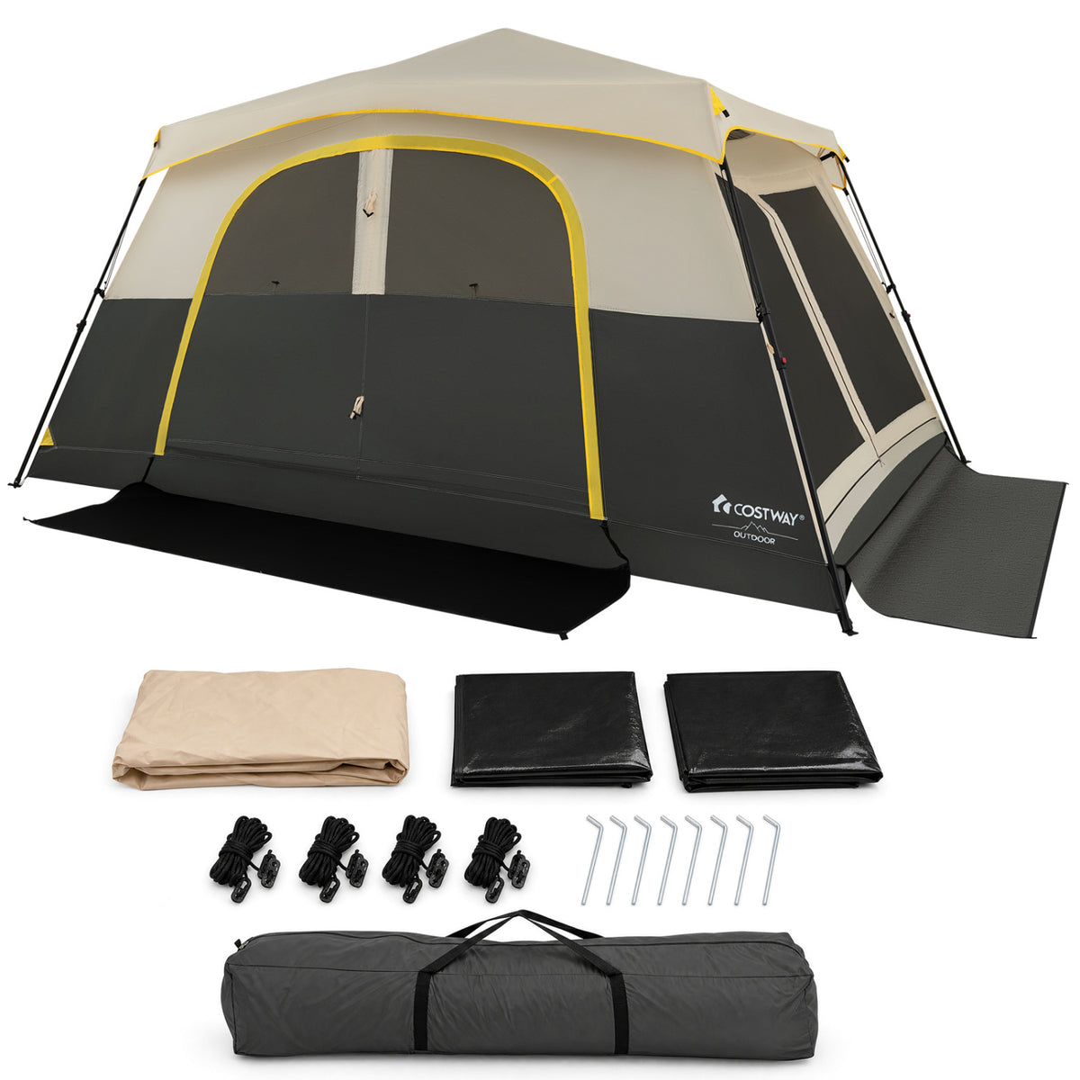 10 Person Instant Cabin Camping Tent with Rainfly 13 ft x 9 ft Portable Large Family Tent-Beige