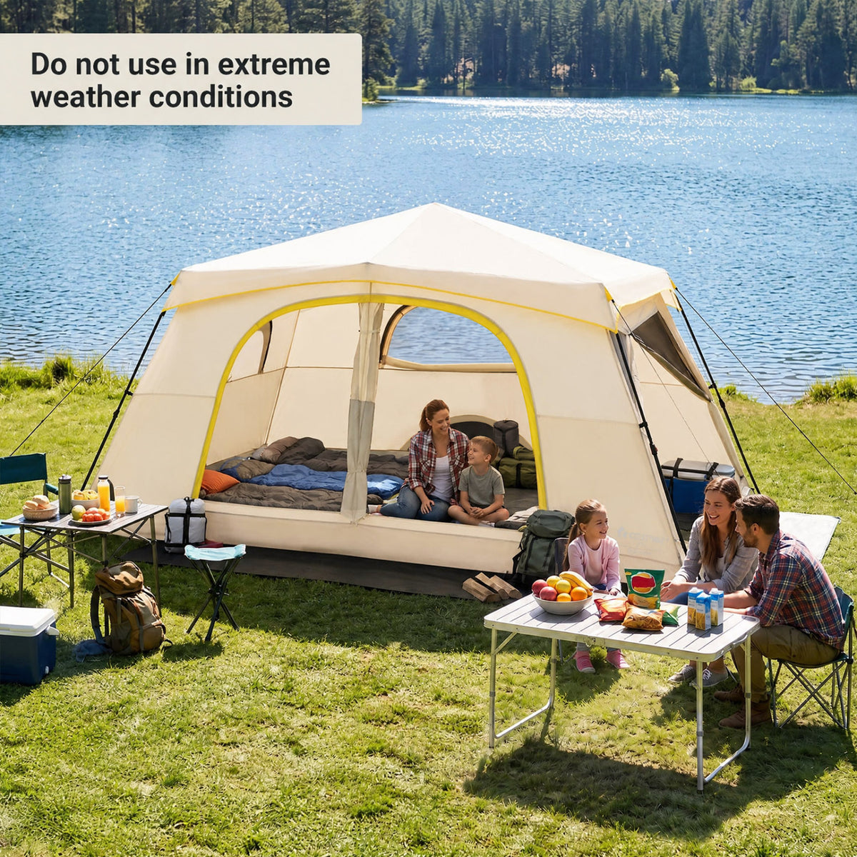 10 Person Instant Cabin Camping Tent with Rainfly 13 ft x 9 ft Portable Large Family Tent-Coffee