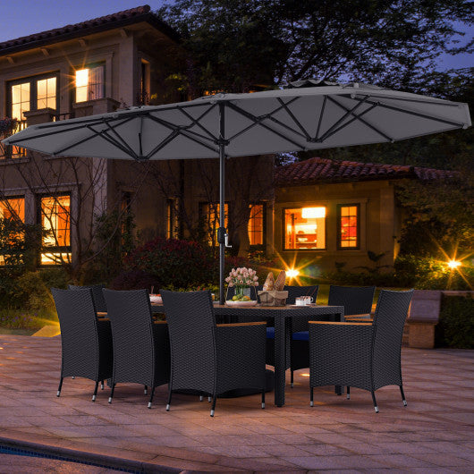 10 Piece Outdoor Patio Dining Set with 15 Feet Double-Sided Twin Umbrella-Gray