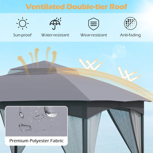 10 X 10 FT Heavy-Duty Patio Gazebo with Netting Walls and 4 Sandbags-Gray