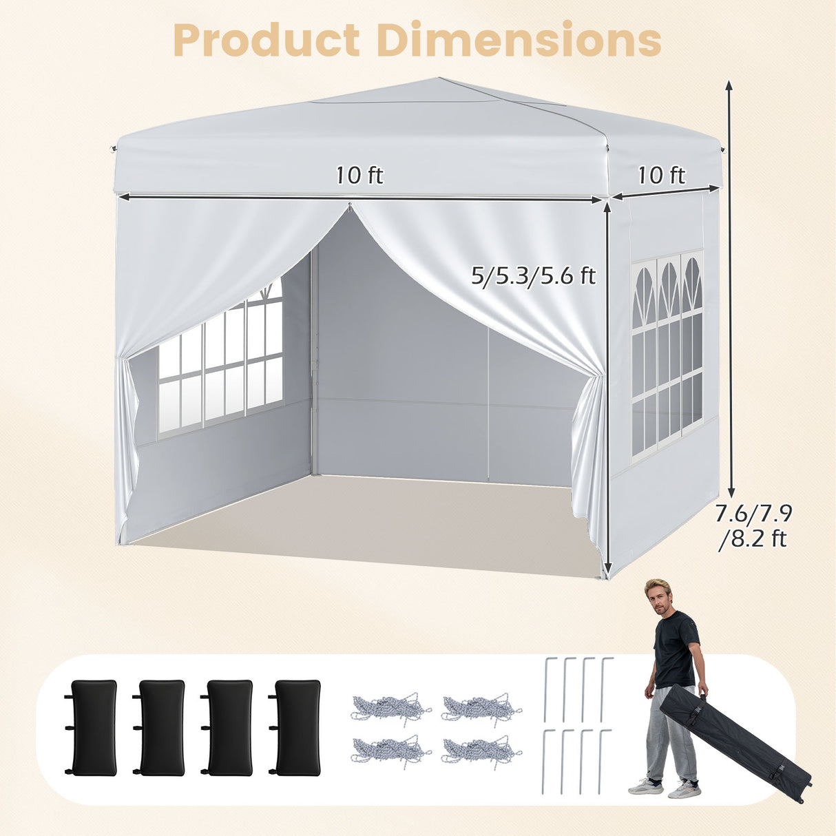 10 X 10 FT Pop up Canopy Tent Outdoor Patio Commercial Sunshade Shelter with 4 Sidewalls-White