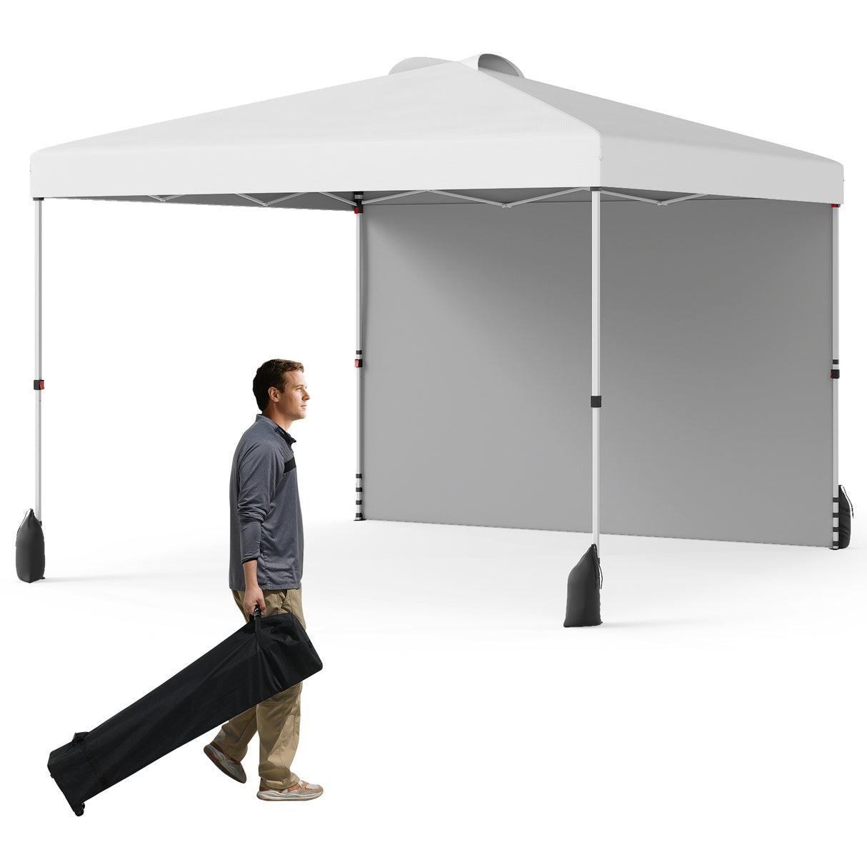 10 X 10 FT Pop up Canopy Tent with 1 Sidewall and Wheeled Bag-White