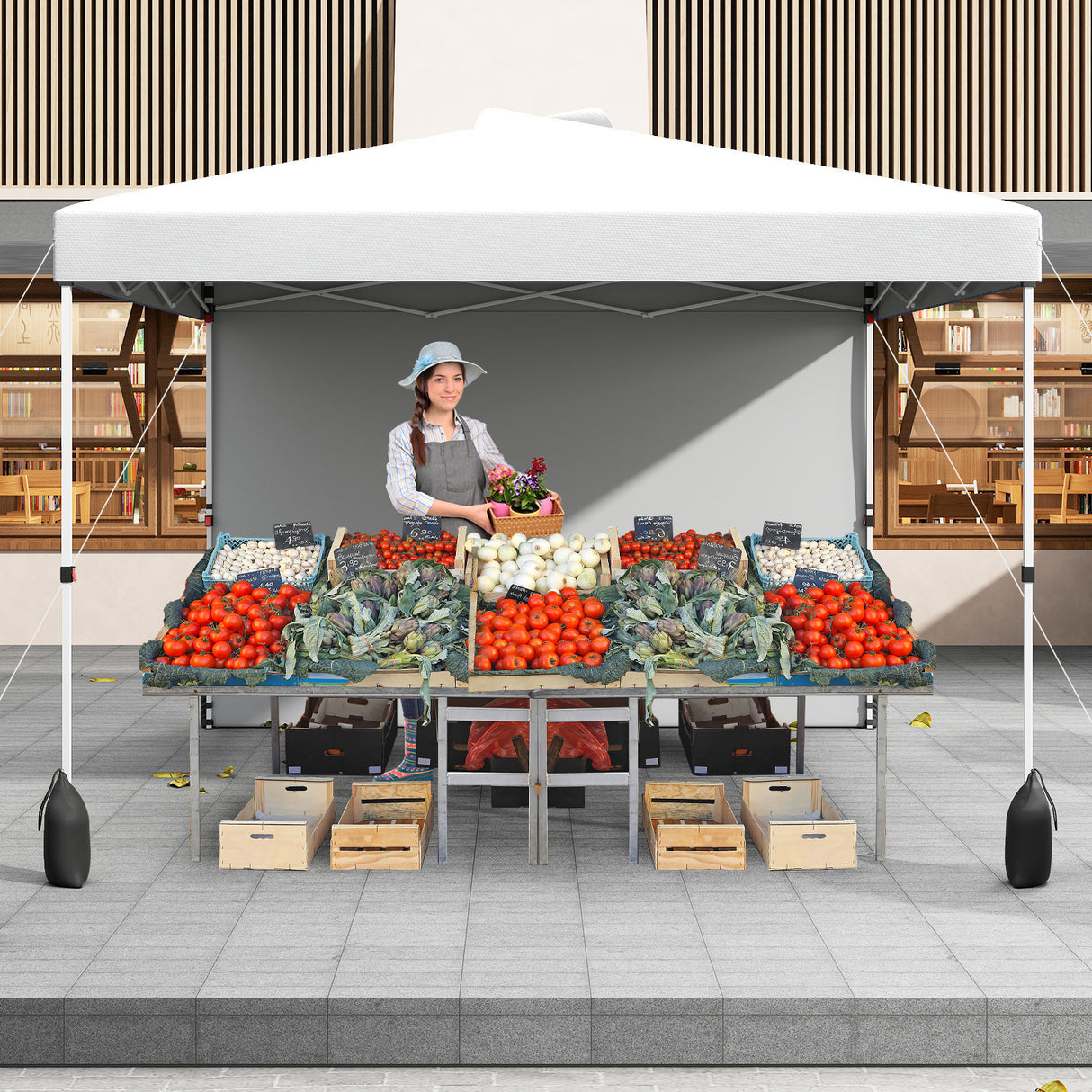 10 X 10 FT Pop up Canopy Tent with 1 Sidewall and Wheeled Bag-White