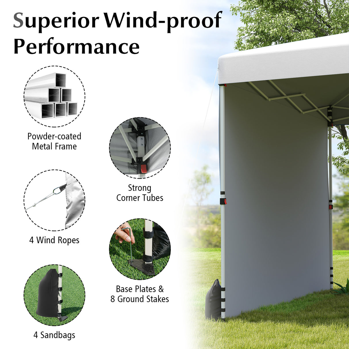 10 X 10 FT Pop up Canopy Tent with 1 Sidewall and Wheeled Bag-White